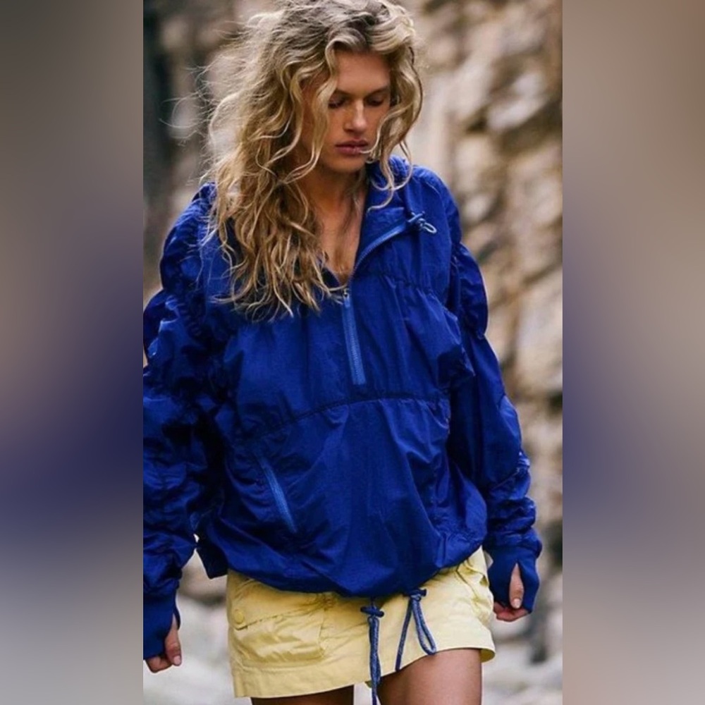 Free People Movement Happy Camper Pullover Blue Jacket Blue Small S NWT NEW